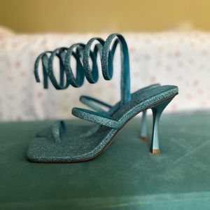 Jeffrey Campbell Luzia blue glitter shimmer wrap sandals